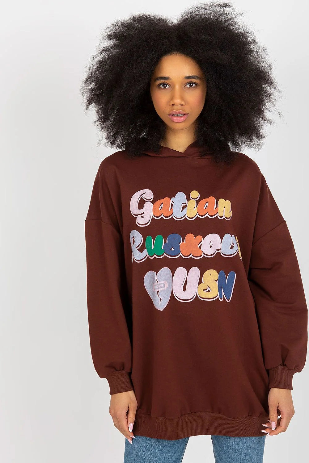 Sweatshirt pour femme Fancy style urbain coupe ample coton élasthanne capuche manches longues poches rabats impression graphique multicolore