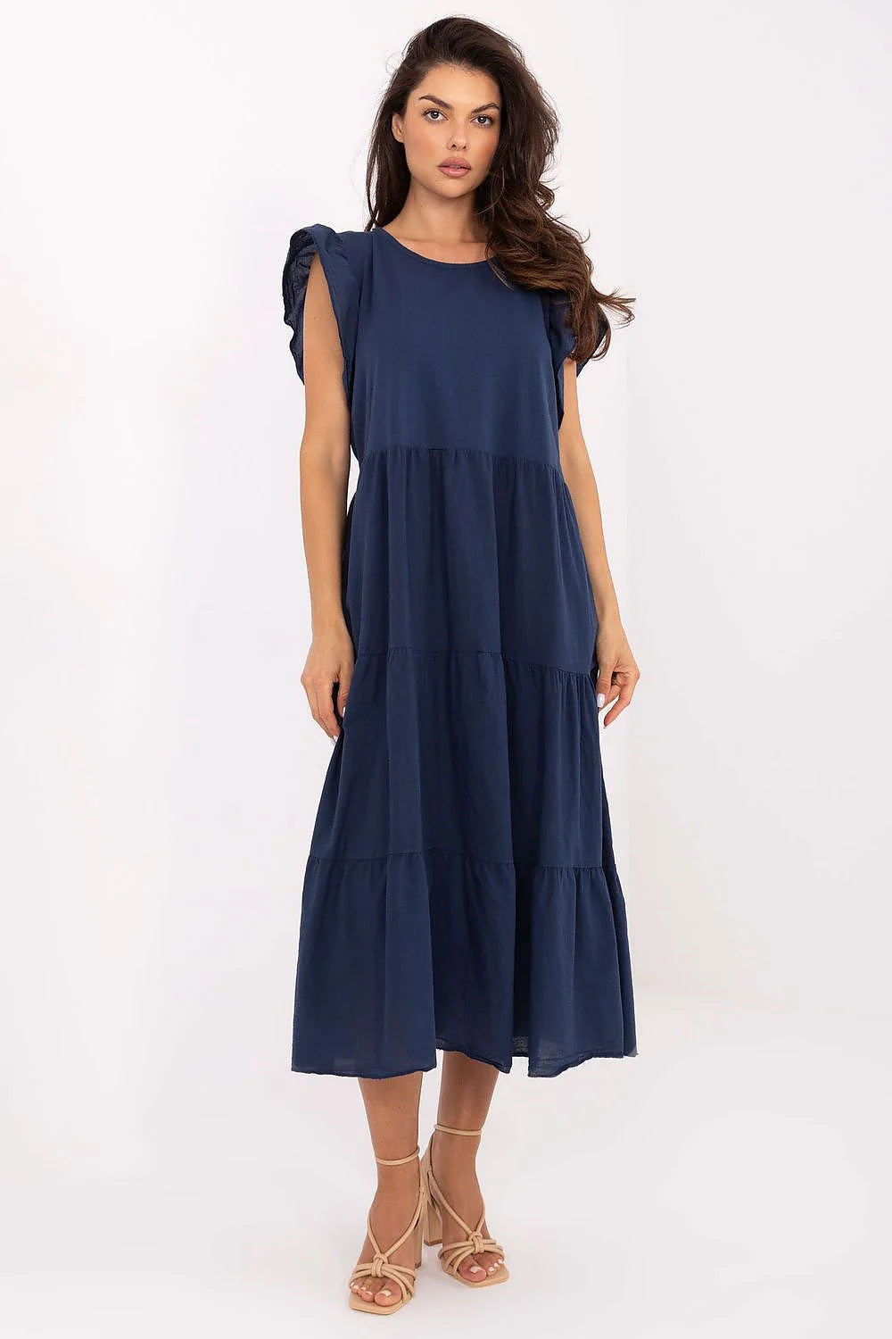Robe de jour Och Bella longue sans manches fronces épaules jupe froncée tissu coton naturel respirant élégante casual été plage soirée