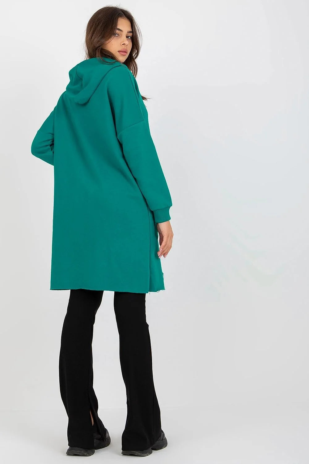 Robe pull femme style décontracté longue manches longues capuche poche kangourou coton vert émeraude