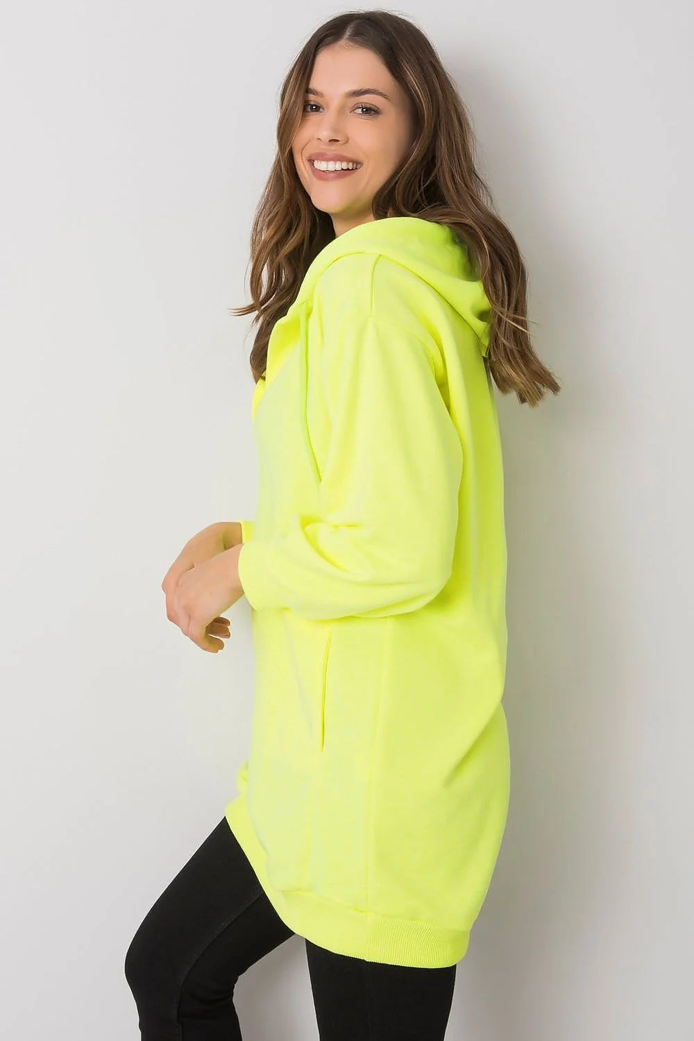 Sweatshirt à capuche pour femme moderne oversize couleur rose néon coton polyester poche kangourou style décontracté occasions multiples