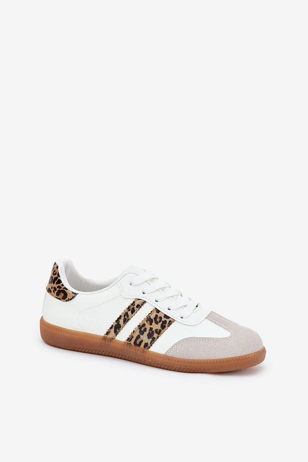 Chaussures de sport pour femmes design moderne décontracté cuir synthétique blanc motif léopard beige semelle caoutchouc