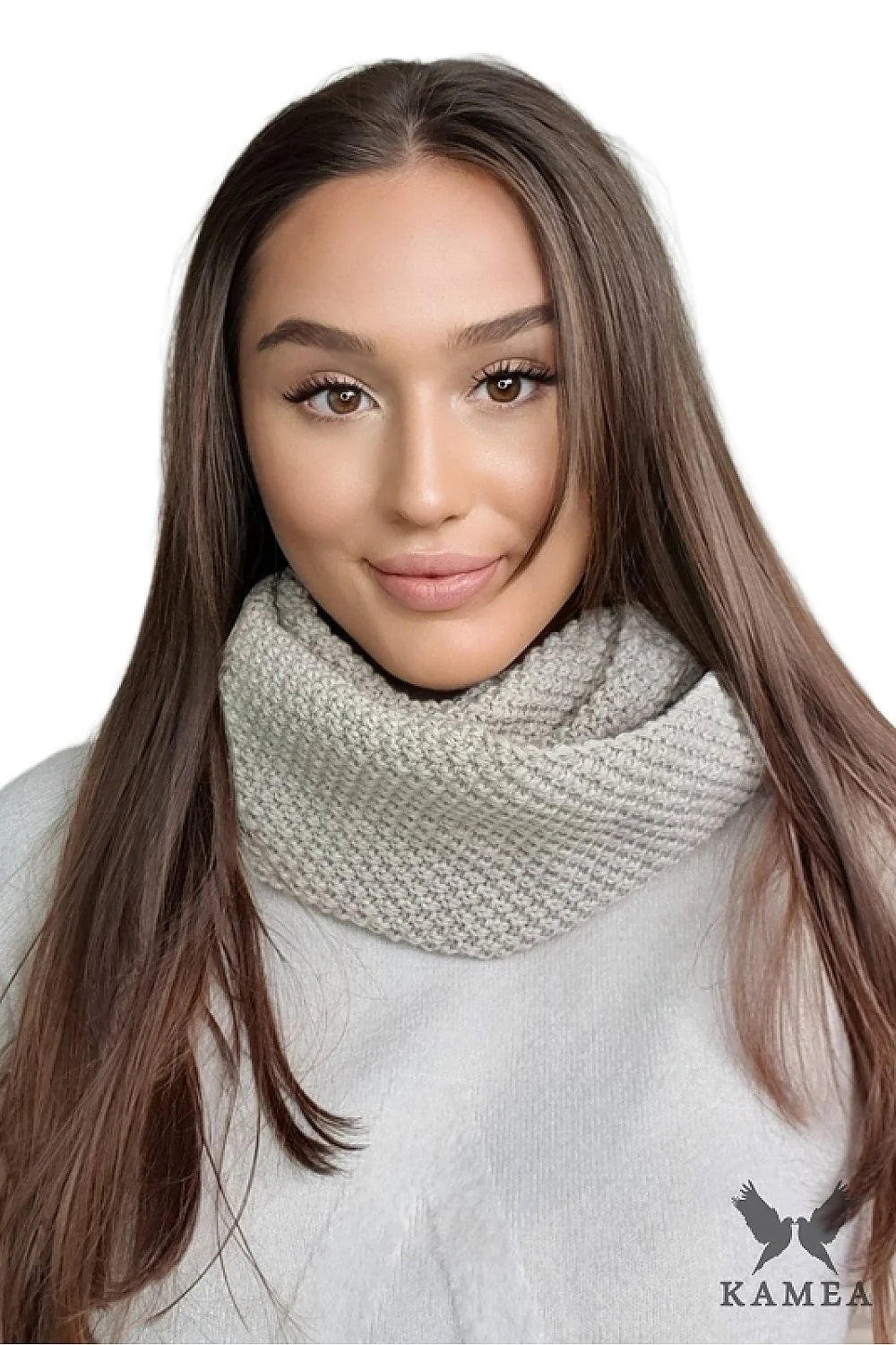 ensemble tricoté Kamea femme automne hiver élégant confortable bonnet snood torsadé côtelé slouchy taupe laine douce