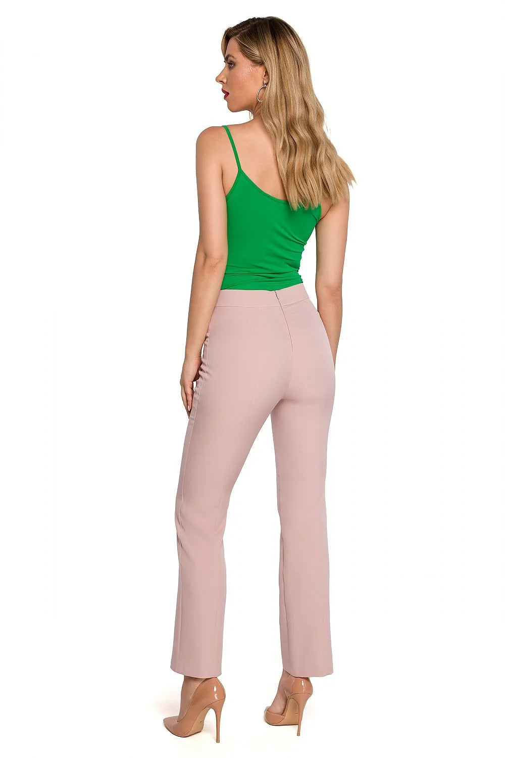 Pantalon femme Makover taille haute coupe ajustée couleur prune 95% polyester 5% élasthanne détails élégants sans poches