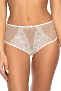 Culotte haute femme en dentelle tulle beige nude ceinture satin blanc floral élégant confortable lingerie occasion spéciale