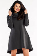 robe pull femme moderne décontractée trapèze capuche manches longues anthracite molleton épais asymétrique mini dos long casual chic chaud confortable