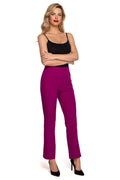Pantalon femme Makover taille haute coupe ajustée couleur prune 95% polyester 5% élasthanne détails élégants sans poches