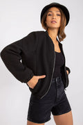 Veste femme noire motif chevrons matelassée polyester bomber manches longues col rond fermeture éclair élastique cuffs urban casual élégante