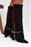 Bottes cuissardes suédine noire écologique moderne talon carré 10cm confort silhouette ajustée femme tendance