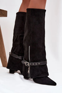 Bottes cuissardes suédine noire écologique moderne talon carré 10cm confort silhouette ajustée femme tendance