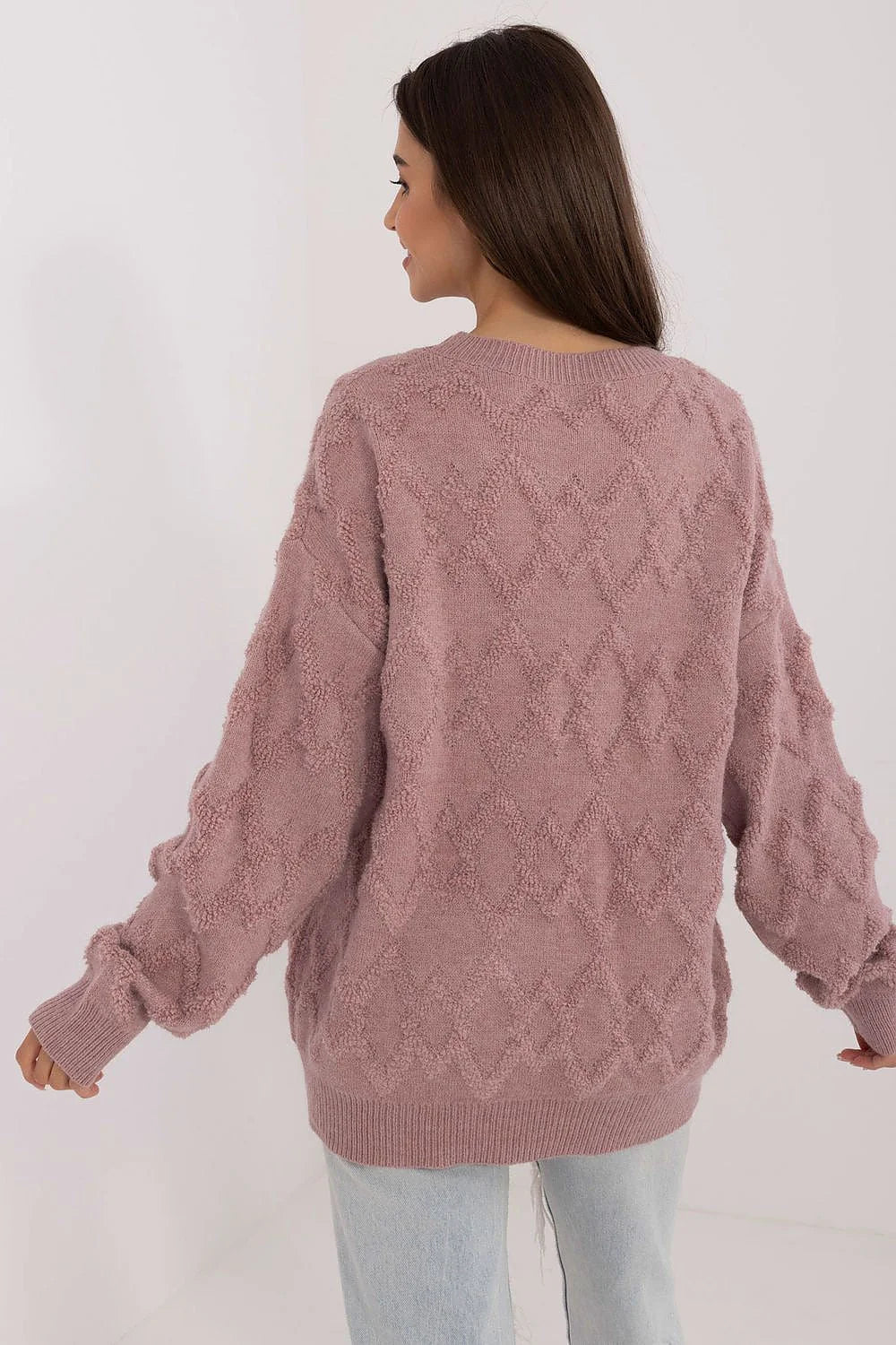 Pull pour femme élégant en maille acrylique texture relief manches longues couleur mauve universelle