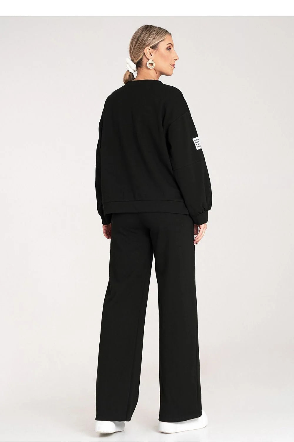 Ensemble Figl noir pour femme, sweatshirt ample manches longues, pantalon large taille élastique, style élégant moderne, vêtement polyvalent