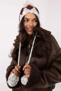 Bonnet à oreilles et veste en simili cuir hiver femmes motifs géométriques laine acrylique fausse fourrure style aviateur