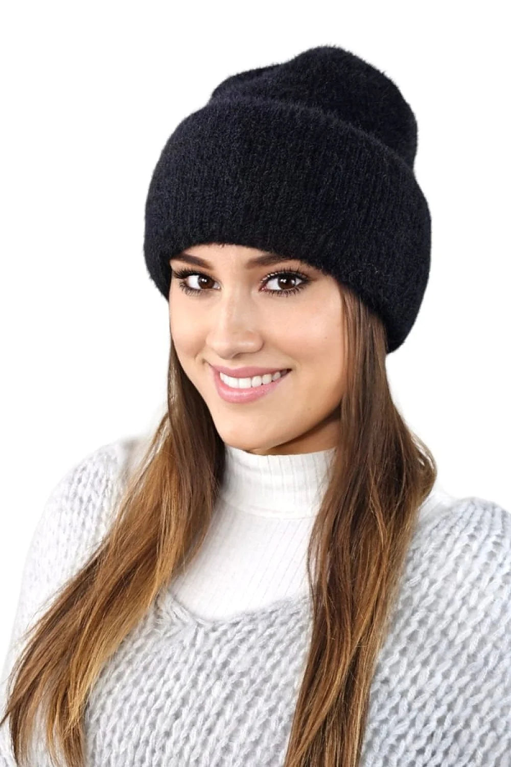 Bonnet d'hiver en alpaga pour femmes, style classique, couleur noire, doux et élastique, parfait pour les saisons froides