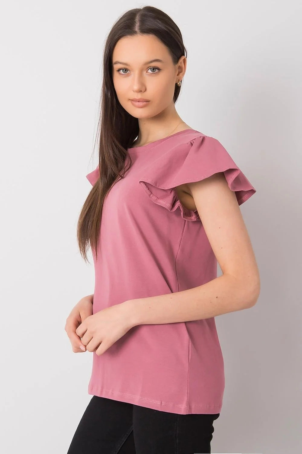 chemisier femme crop noué devant fuchsia manches courtes volants encolure ronde coton lycra stretch cintré taille haute léger respirant