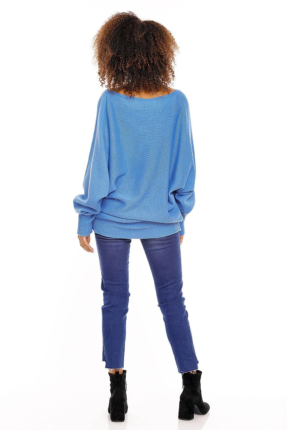 Pullover ample batwing sleeves Pee Ka Boo design moderne casual femmes en maille douce coloris bleu vif