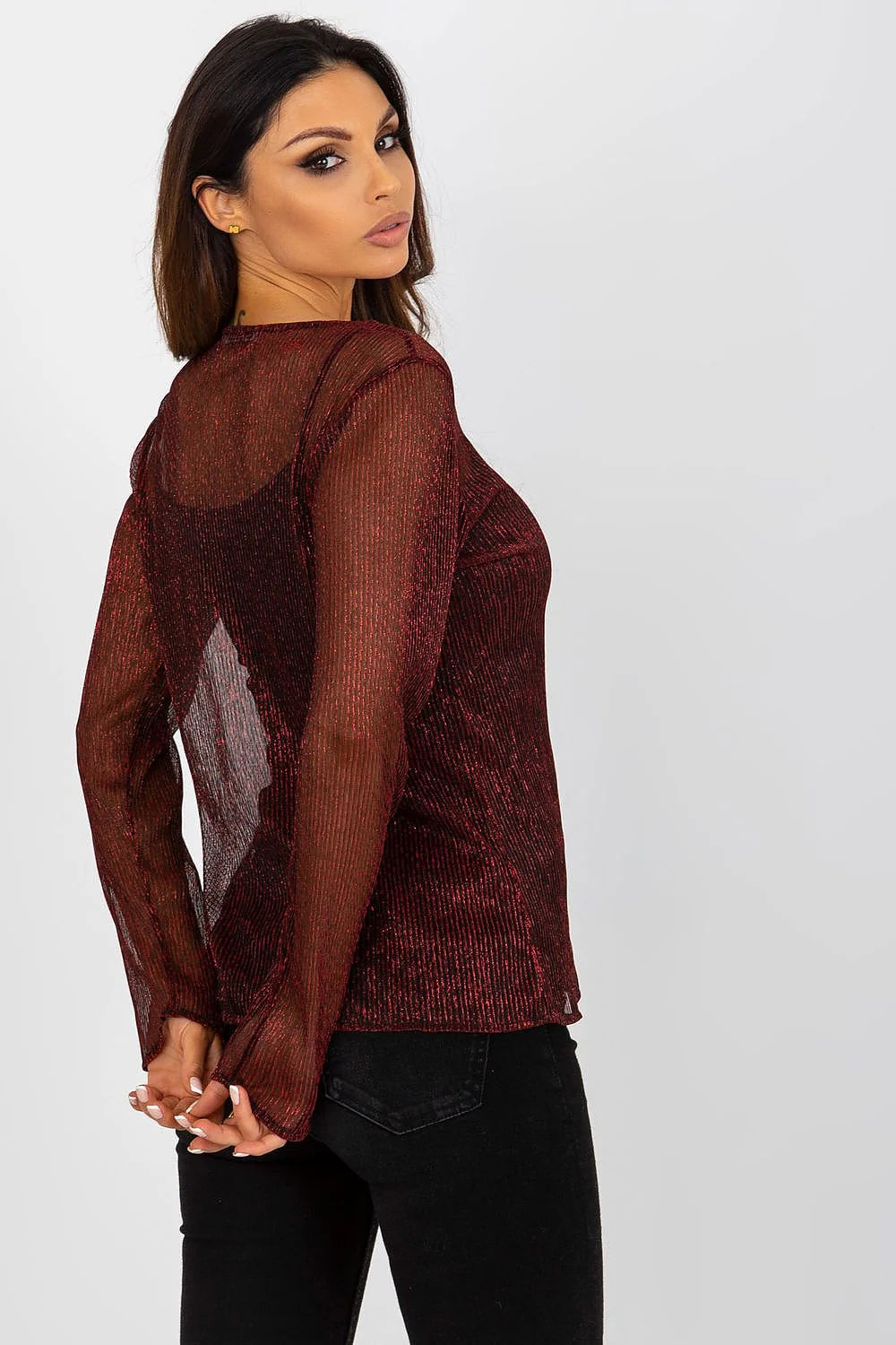 Chemisier Lakerta élégant pour femme en polyester 100% manches longues encolure ronde fleur décorative
