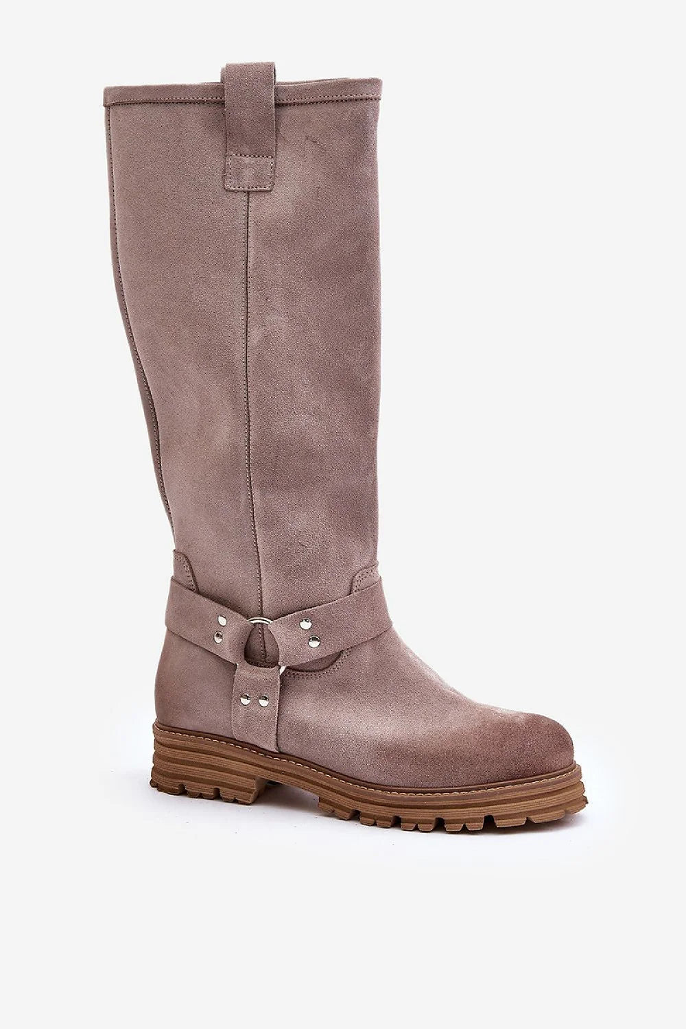 Bottes cuissardes daim naturel casual chic confortables élégantes taupe clair fermeture éclair dorée moto