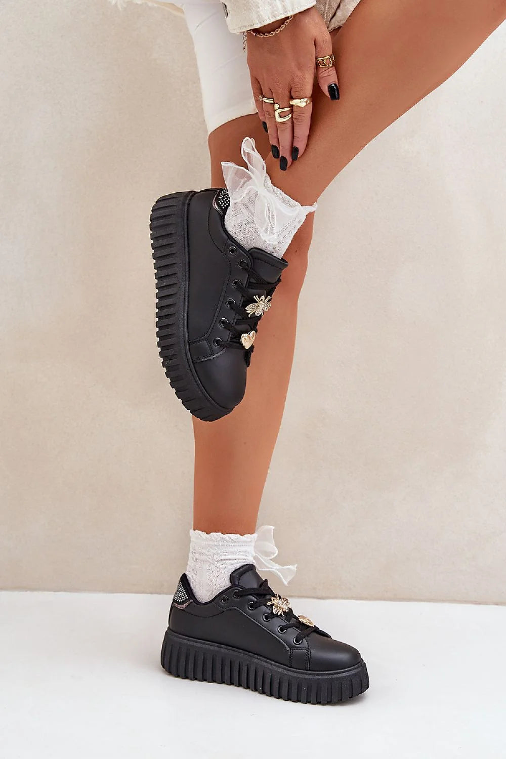 Chaussures de sport à plateforme pour femme style moderne cuir synthétique badge doré occasion quotidienne