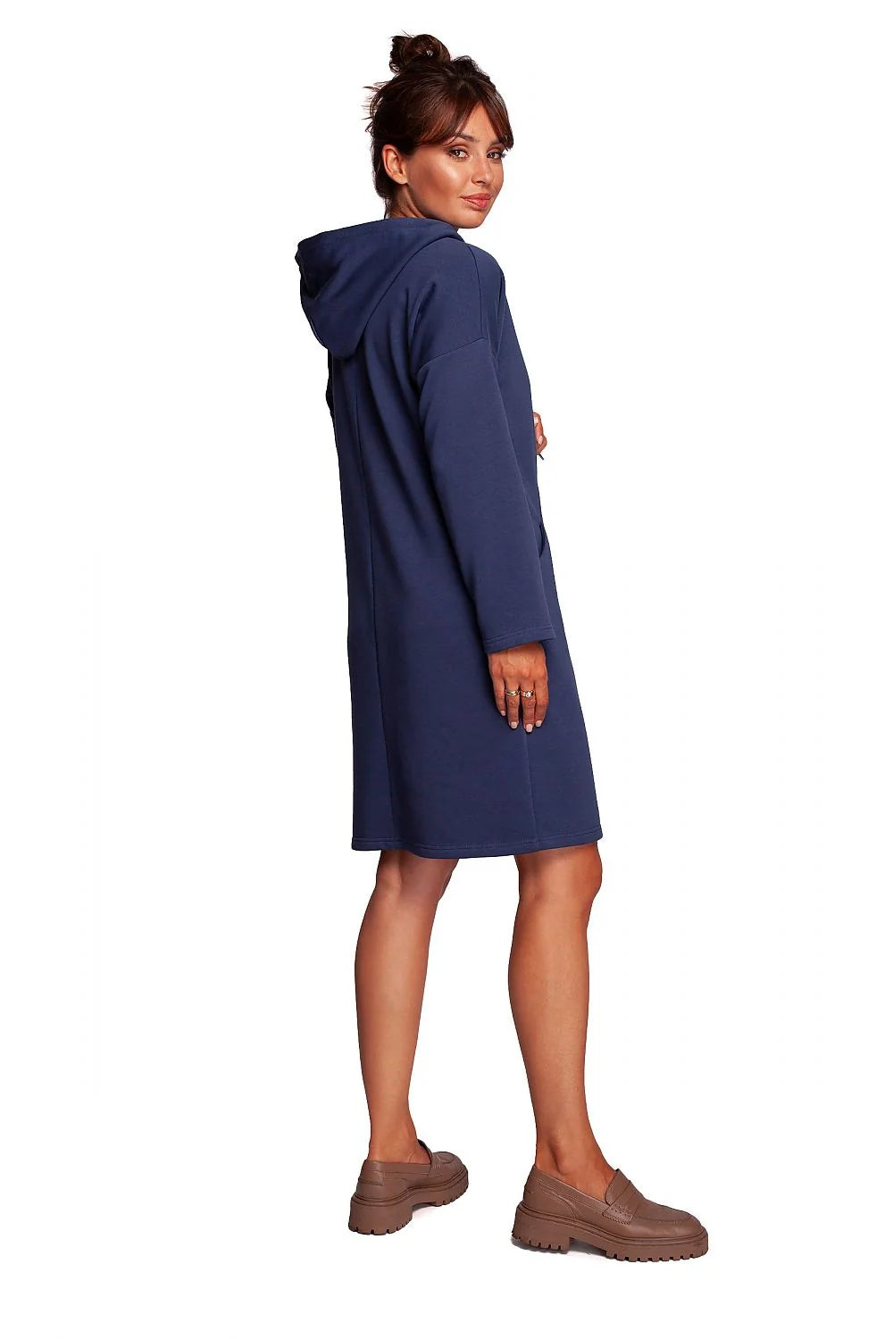 Robe femme mode décontractée capuche col montant imprimé léopard violet coton polyester confortable taille ajustable manches longues poche kangourou