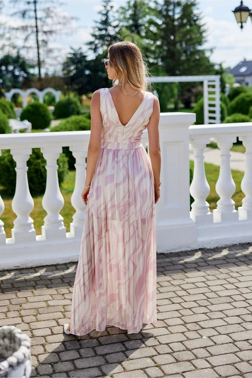 Robe de jour élégante longue sans manches décolleté dos nu couleur pastel robe été femme style fluide