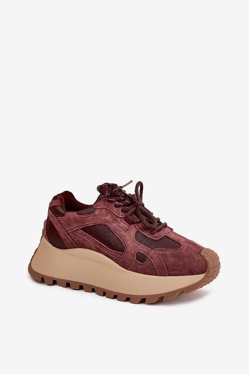 BigStar baskets femme sneakers chunky plateforme bordeaux daim cuir suédé oversize semelle crantée beige antidérapante matelassée respirante recyclée amortissante