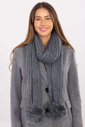 écharpe femme hiver maille tricotée épaisse moelleuse gris anthracite longue généreuse chaleur pompons ronds douce acrylique