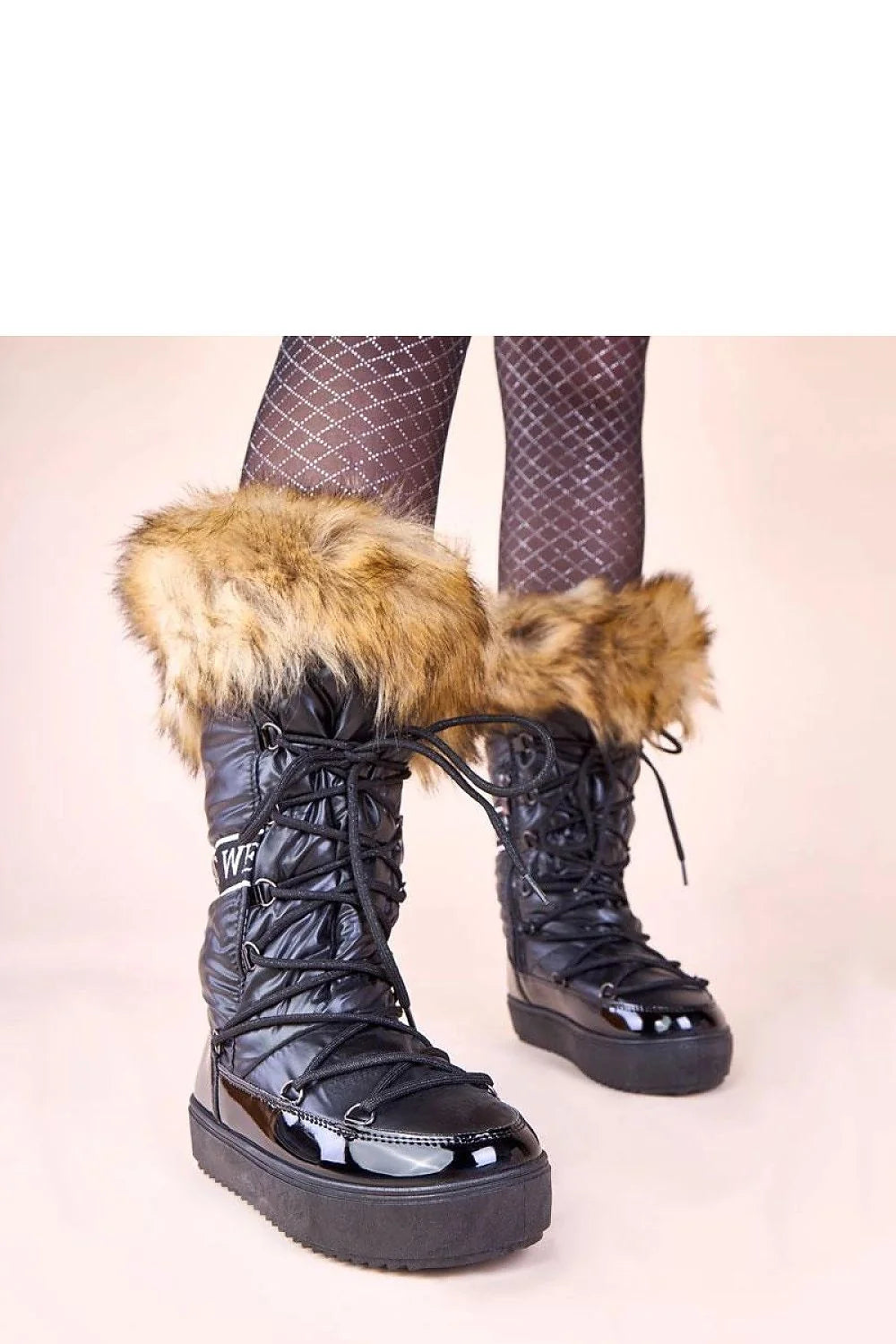 bottes neige femme noires Malida Gemre eskimos fausse fourrure doublure isolante matelassée nylon bout vernis laçage semelle plateforme crantée caoutchouc