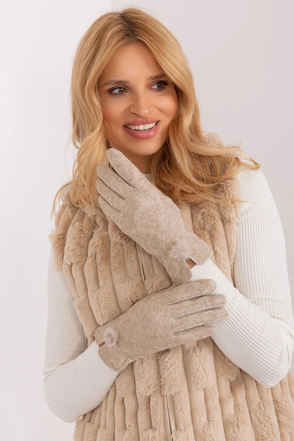 Gants élégants pour femmes tissu isolant motif géométrique pompons décoratifs fleur brodée coton élasthanne polyester