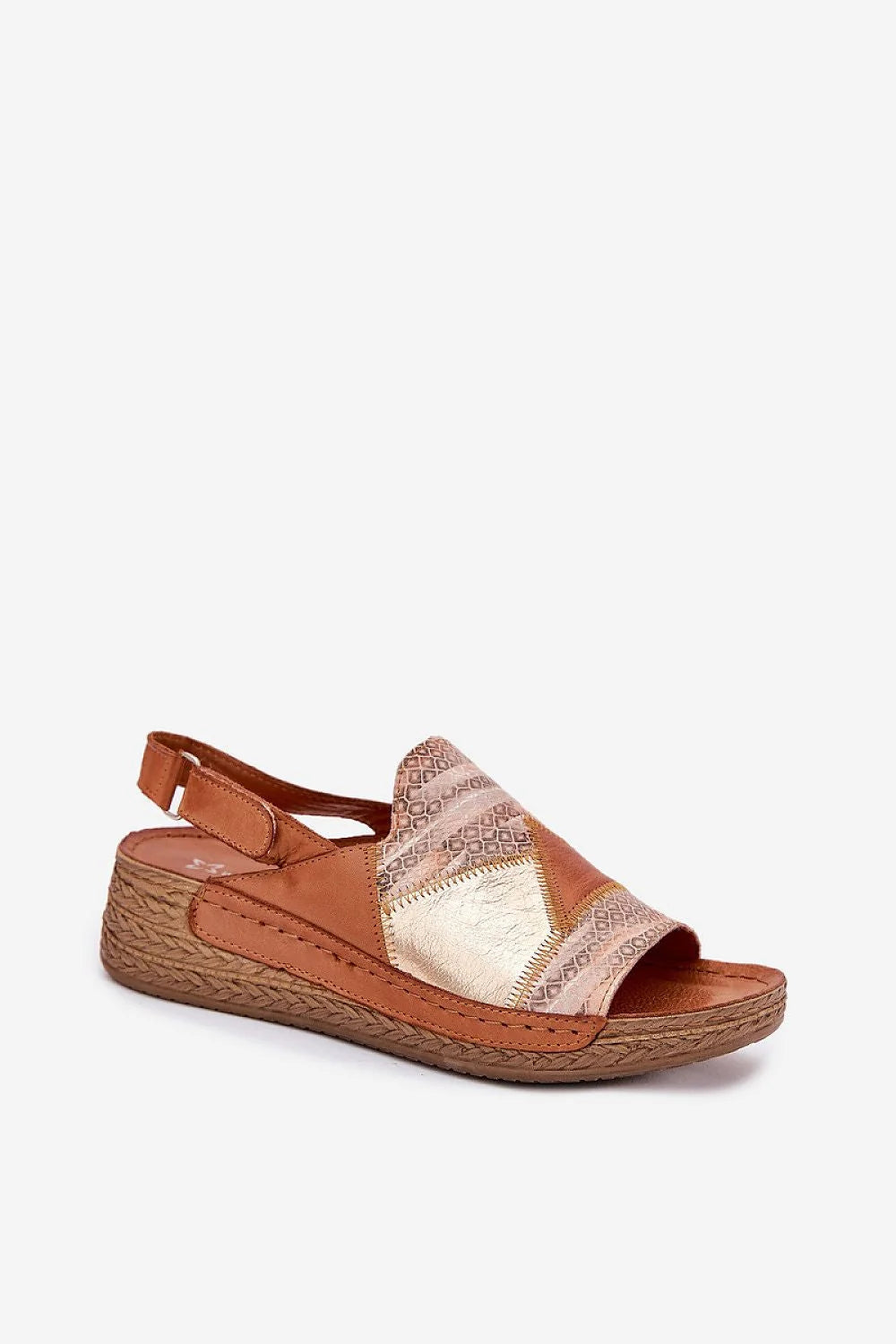 Sandales femmes en cuir naturel style ouvert semelle tressée motifs géométriques texture serpent doré métallique wedge été confort mode décontractée occasion quotidienne robe été pantalon