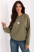 sweatshirt femme oversize kaki manches longues épaules tombantes coupe ample coton élasthanne molleton léger col rond poignets côtelés