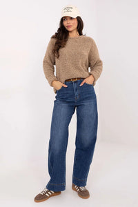 jean balloon fit femme taille haute larges jambes denim doux extensible coton elasthanne polyester poches passepoilées fermeture ceinture réglable confortable