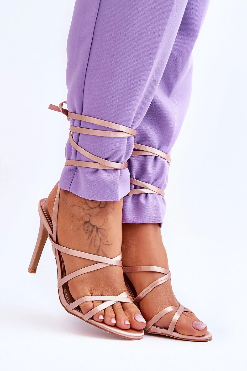 Sandales à lacets Step in style design minimaliste talon aiguille couleur nude femme sandales ouvertes bride cheville
