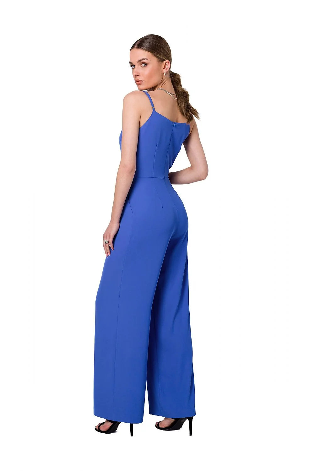 Combinaison Stylove femme bleu vif moderne sans manches bretelles fines encolure en V ajustée taille large pantalon ample confortable élégante occasion bureau dîner