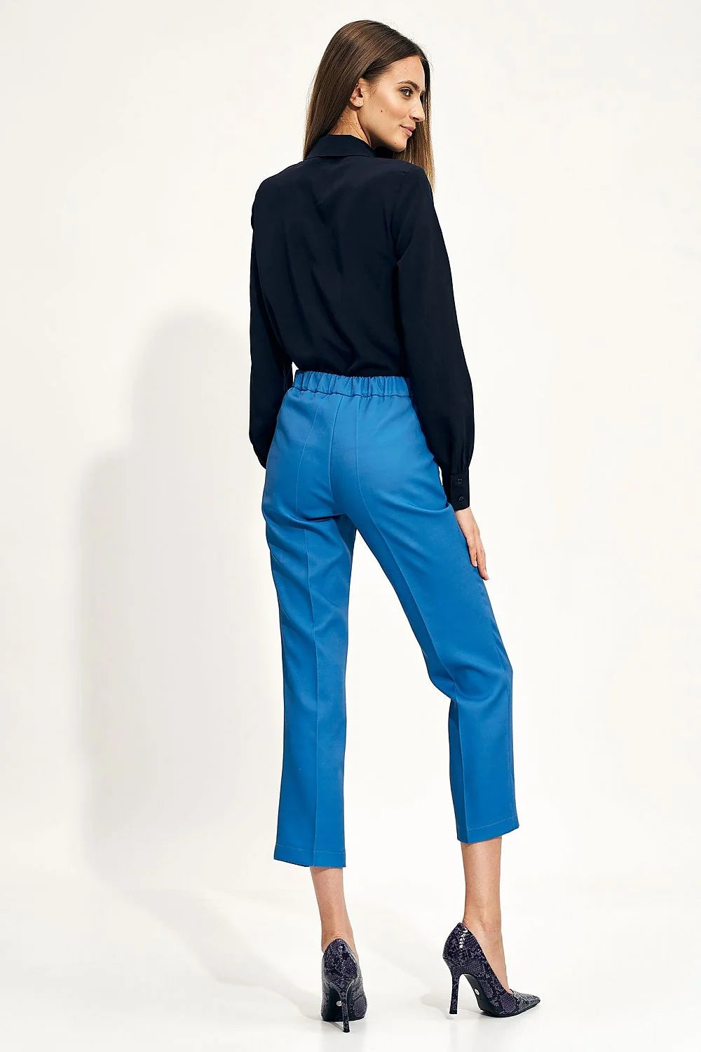 Pantalon femme Nife moderne chino直筒 taille haute élastique couleur bleu vibrant polyester élasthanne occasion décontractée bureau