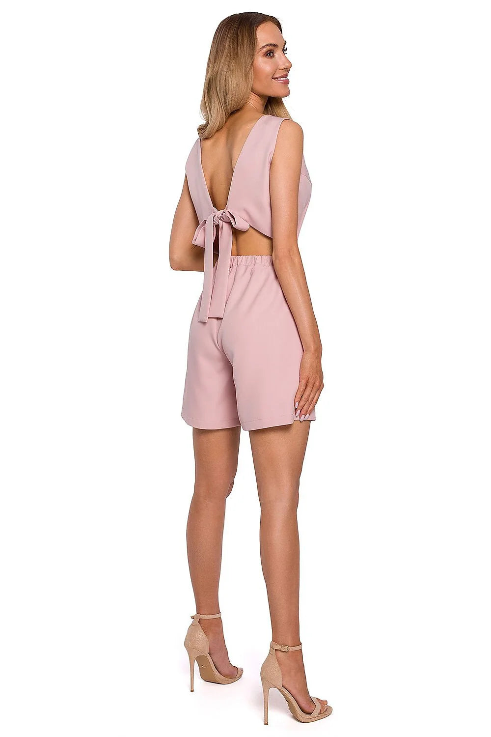 Combinaison débardeur short femme rose pâle polyester minimaliste élégant confortable moderne style quotidien féminin