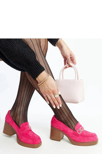 mocassins suédine fuchsia talon bois carré mihaut plateforme discret boucle dorée rétro vintage maintien confortable glamour élégant