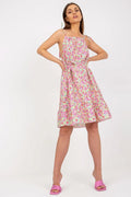 Robe de jour Rue Paris imprimé floral été épaules fines lacets taille nouée volants jupe évasée genoux court polyester femme