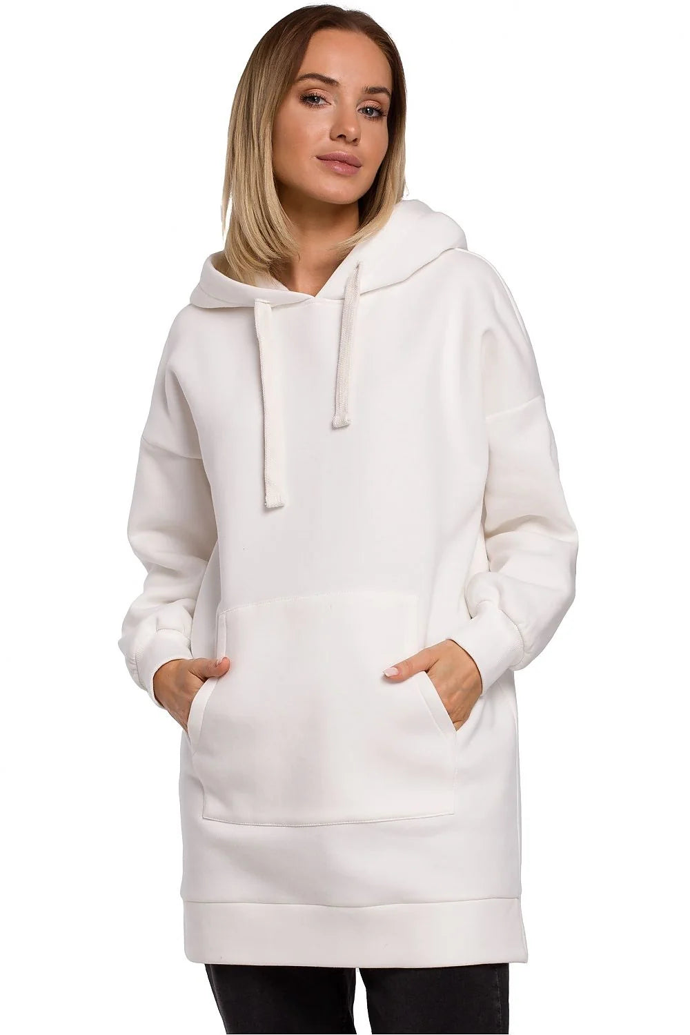 Sweat à capuche blanc coton polyester ample confortable avec poche kangourou pour style décontracté femmes