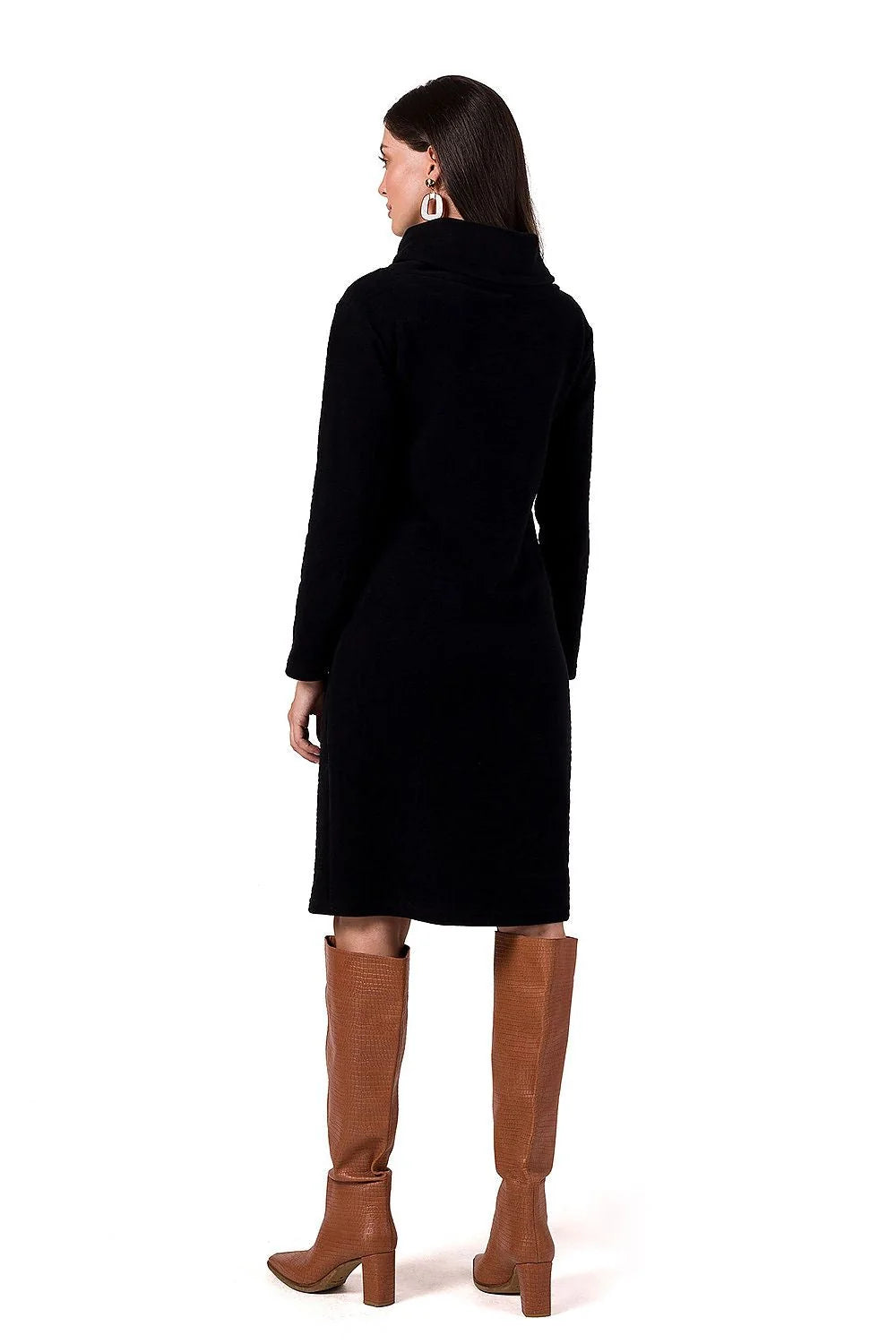 Robe de jour Be Wear élégance moderne robe noire manches longues col montant coupe droite femmes occasion多种