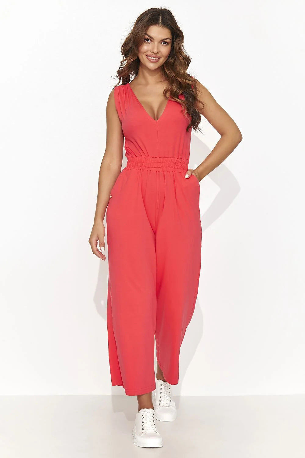 Combinaison tricotée pour femme style moderne corail manches courtes taille ajustable confortable été 2023