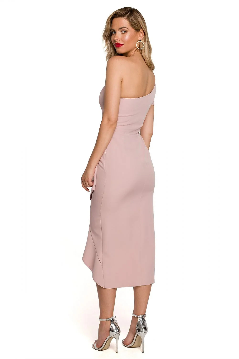 Robe de cocktail Makover asymétrique une épaule magenta vibrant polyester elasthanne taille ajustable femme