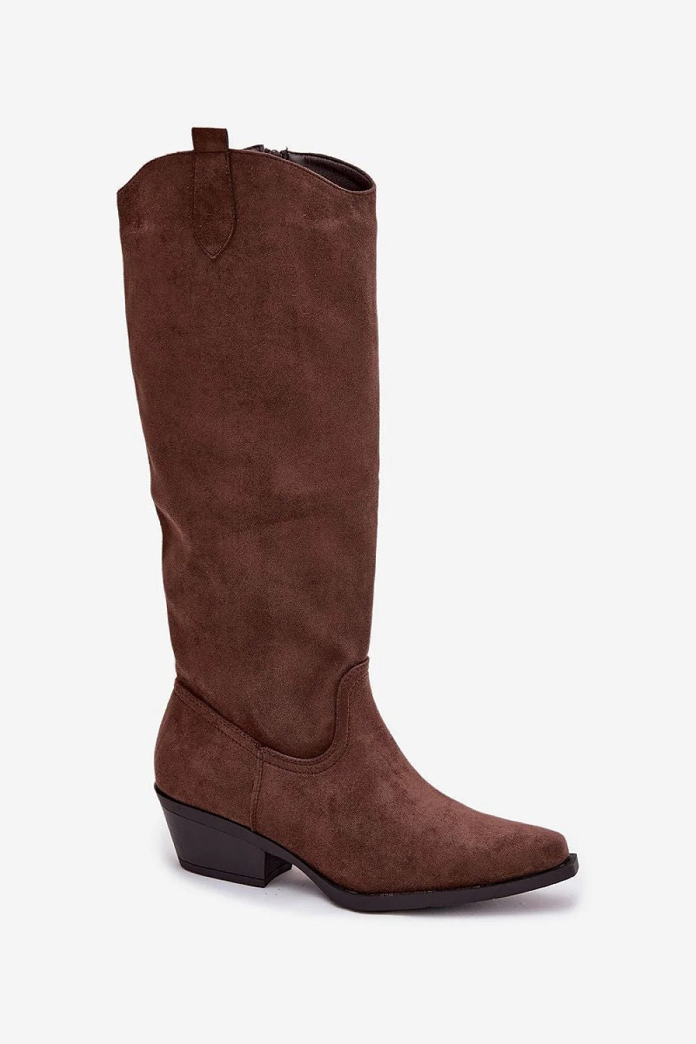 bottes cowboy femme suédine écologique tige 42cm talon biseauté 6cm bout amande pointu fermeture éclair latérale