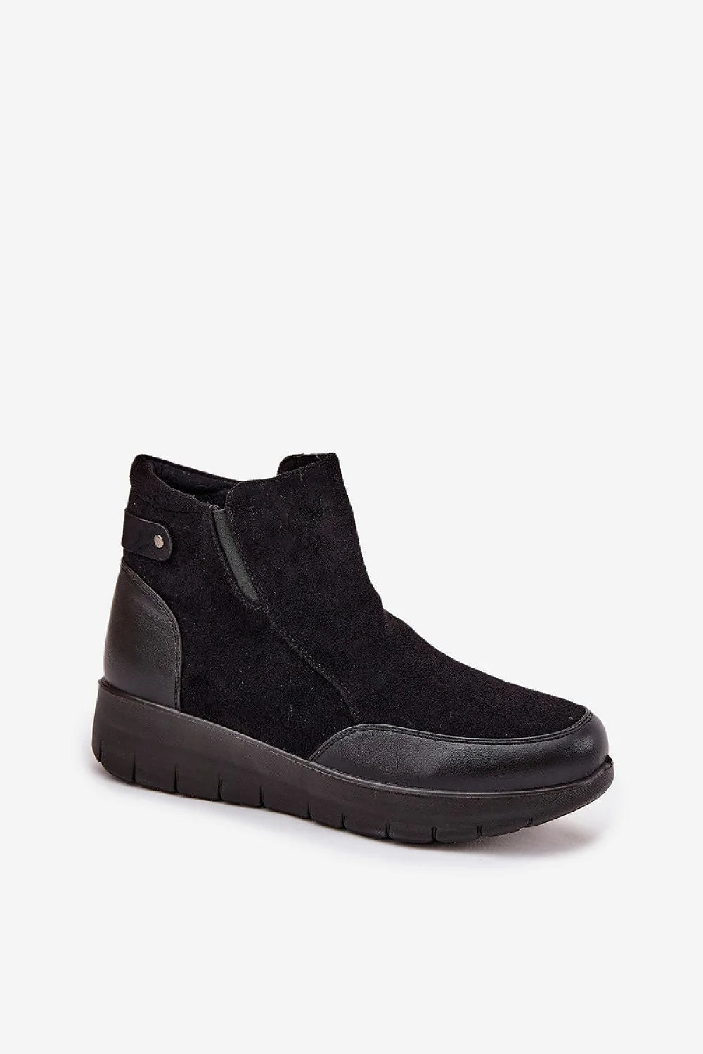 bottines femme cheville suède écologique empiècements cuir plateforme 3cm semelle crantée fourrure intérieure chaude fermeture zippée