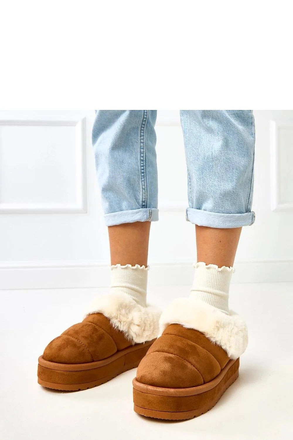 bottes neige femme cuir suédé écologique cognac bout rond tige basse fourrure crème semelle plateforme 45mm antidérapante rembourrée