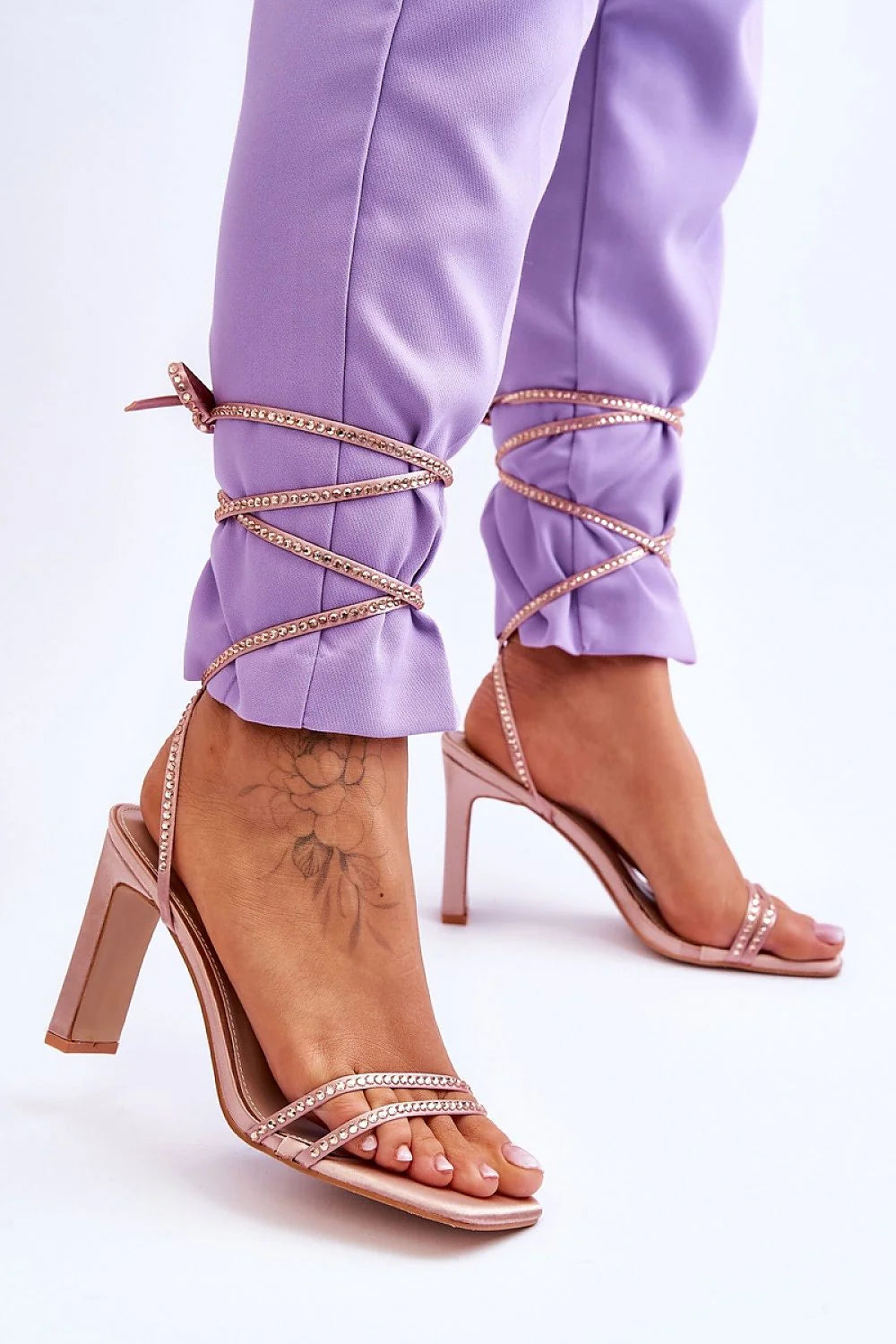 Sandales à lacets Step in style, talon carré, strass zircon, cuir écologique, confort durable, style moderne, femmes élégantes, occasions formelles