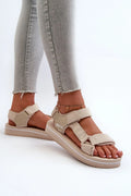 Sandales femmes style décontracté moderne beige ouvertes lanières velcro confort plateforme mousse