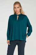 chemisier oversize viscose légère soyeuse col goutte bouton manches longues poignets plis féminin élégant polyvalent bureau décontracté