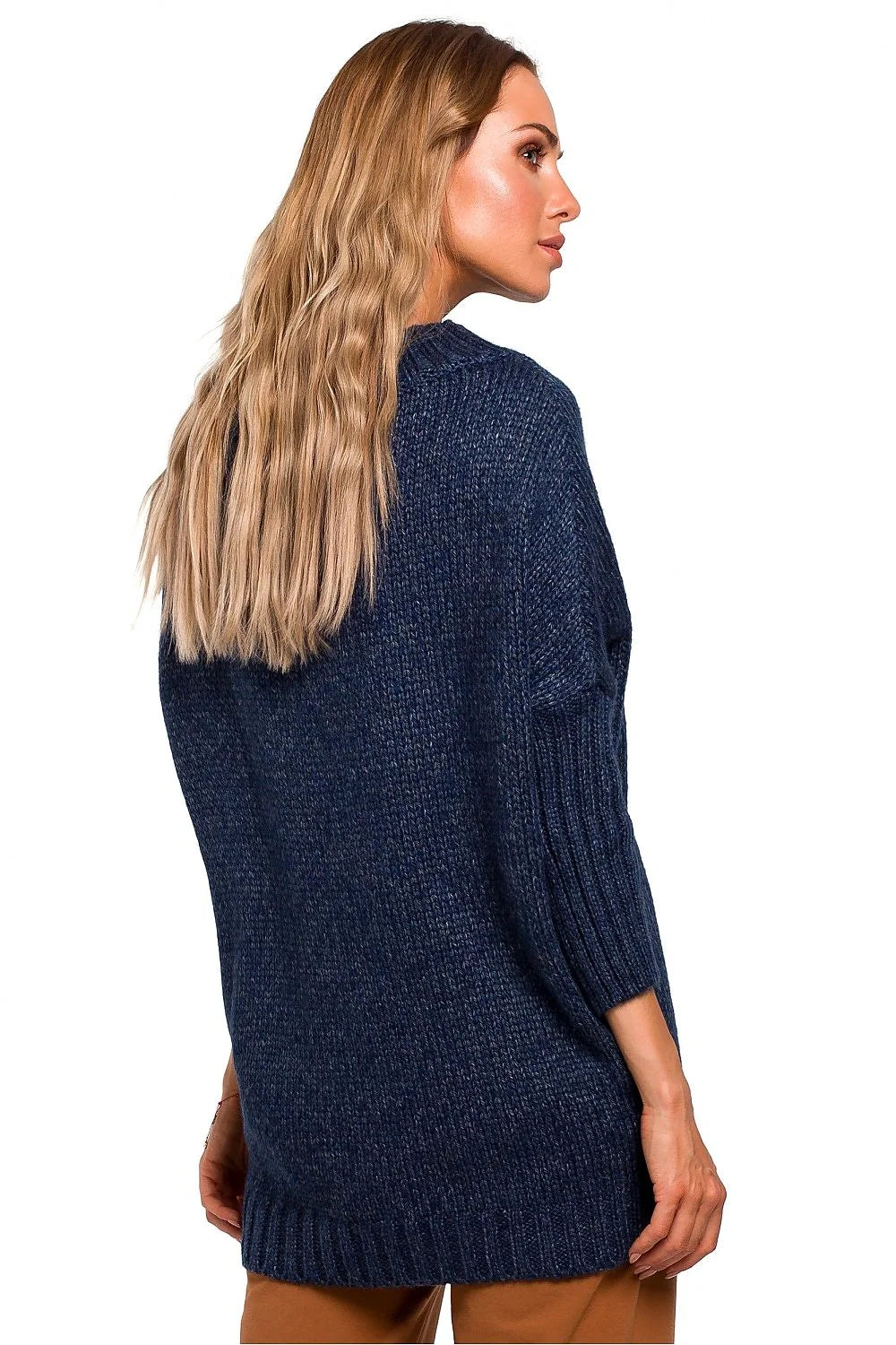 Pull en laine acrylique bleu marine oversized confortable manches longues élégant pour mode automne hiver