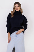 Pull col roulé féminin en acrylique et nylon, style classique, coupe ample, finitions côtelées, mode intemporelle pour femmes