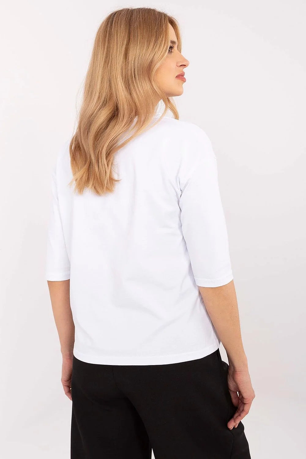 T-shirt femme décontracté chic imprimé motif animal 3/4 manches col rond coton blanc doré